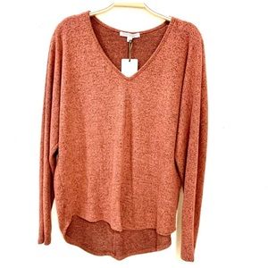 Green Envelope V Neck Long Sleeve Top, size L.